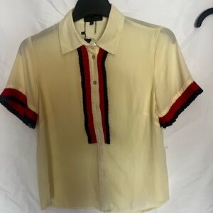 Gracia Ivory Blouse with Navy and Scarlet Trim
